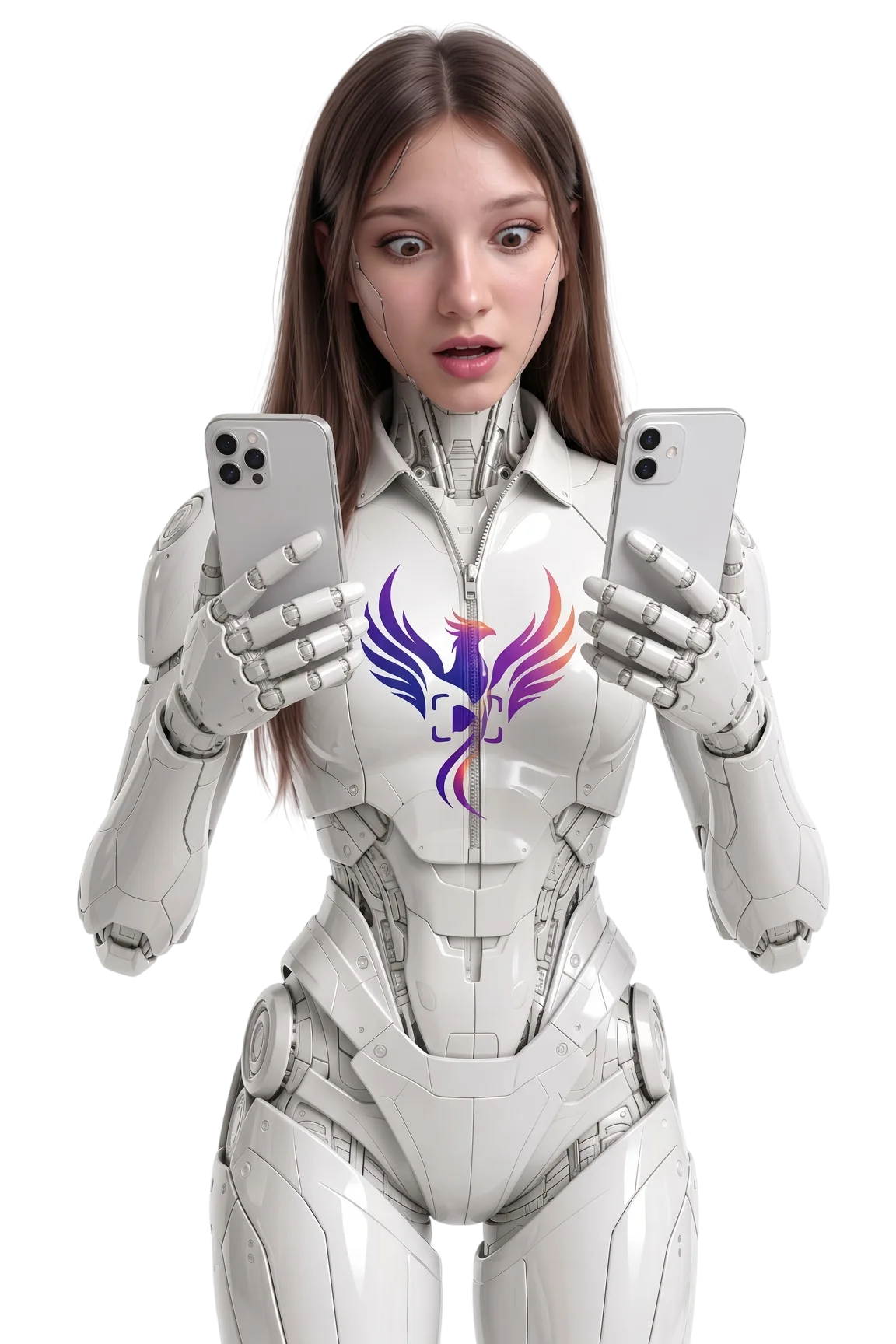 Удивлённая ведущая с телефонами
